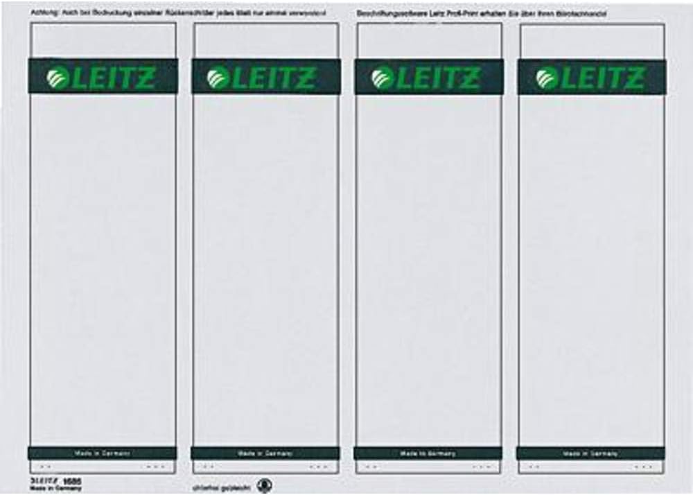 Leitz PC-beschriftbare Rückenschilder selbstklebend für Standard- und Hartpappe-Ordner, 400 Stück, K