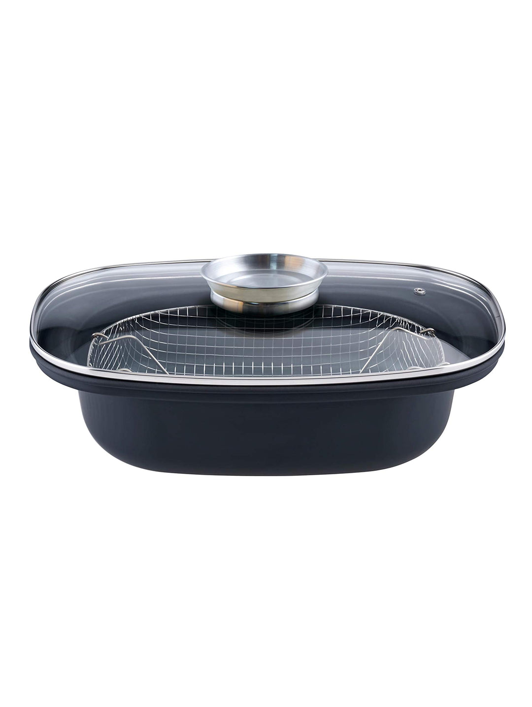 GSW 414593 Aromabräter mit Einsatz 39x25cm, Karbon-Stahl, Edelstahl rostfrei, Glas, schwarz