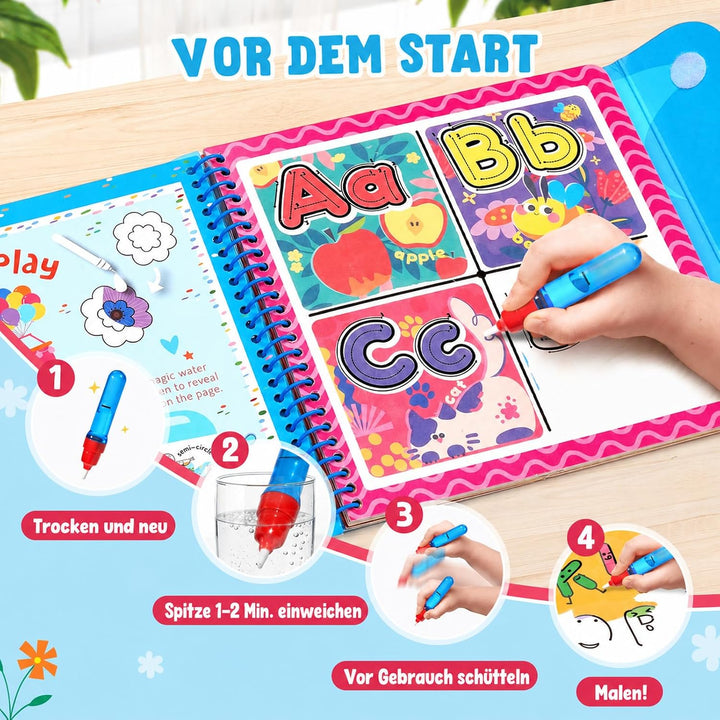 JoyCat Wassermalbuch für Kinder ab 3 Jahre, Wiederverwendbares Wasser Malbuch für Sauberes Malen, 14