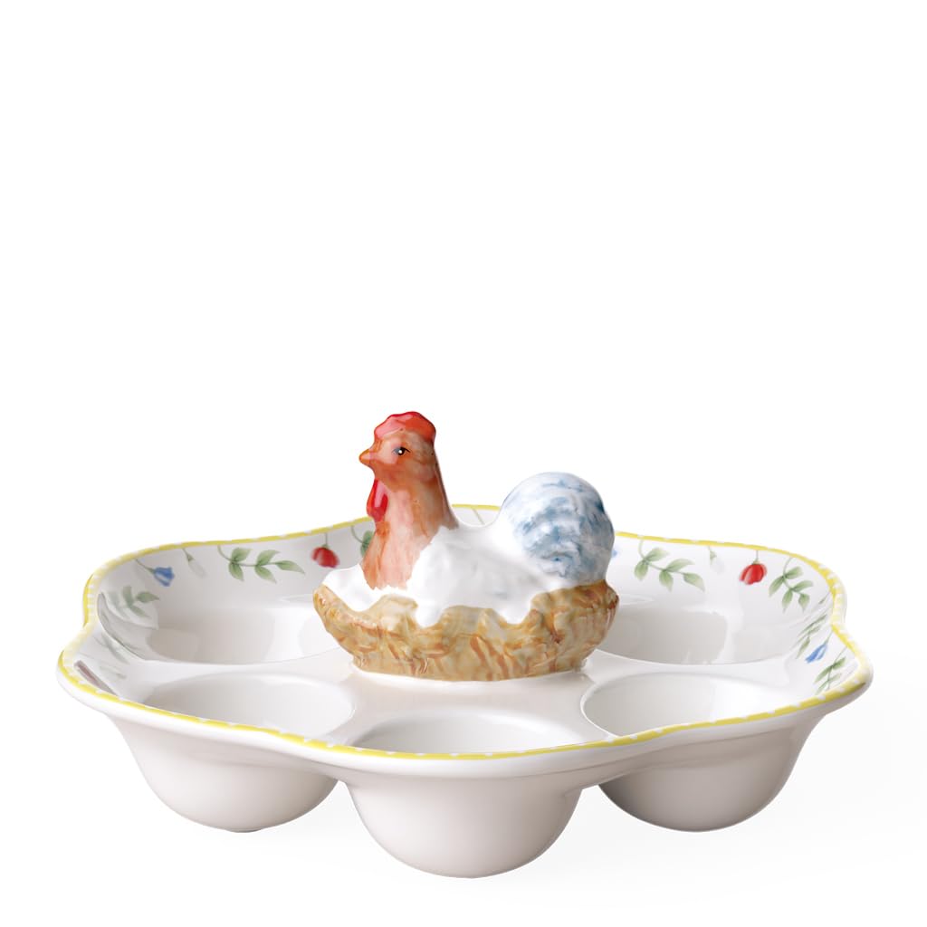 Villeroy und Boch Spring Awakening Eierteller "Hahn und Henne", 20 cm, Porzellan, Weiss/Bunt Eiertel