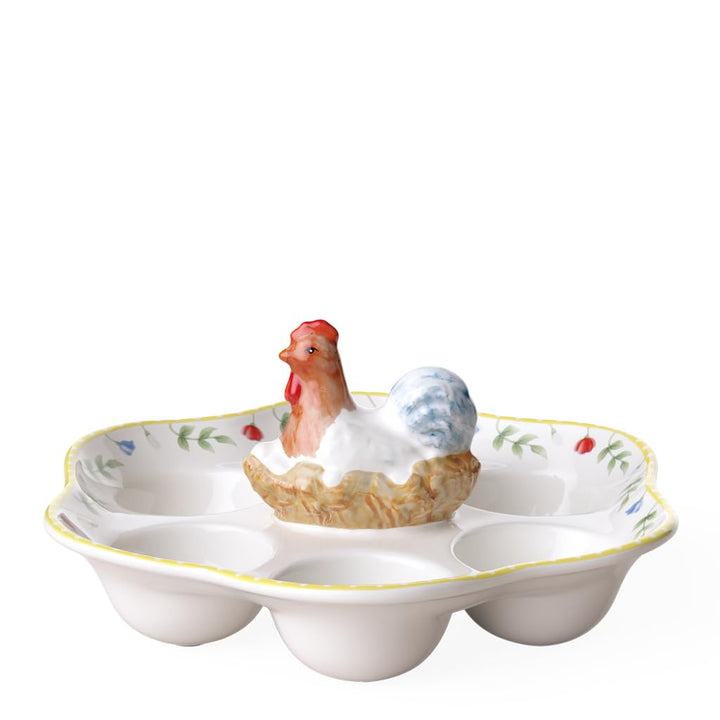 Villeroy und Boch Spring Awakening Eierteller "Hahn und Henne", 20 cm, Porzellan, Weiss/Bunt Eiertel