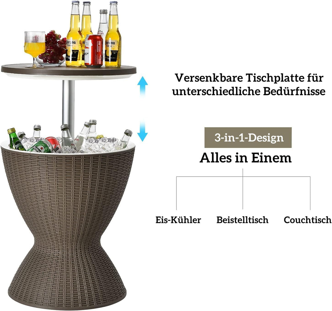 RELAX4LIFE 3 in 1 Beistelltisch mit abnehmbarem Deckel, Gartentisch Höhenverstellbar, 30 L Getränkek