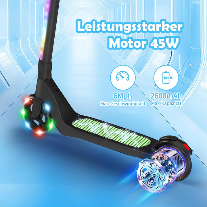 SISIGAD E Scooter Kinder für 6-12 Jahre, E Roller Kinder 5.3 Zoll Kinderroller mit Blinkende LED-Leu