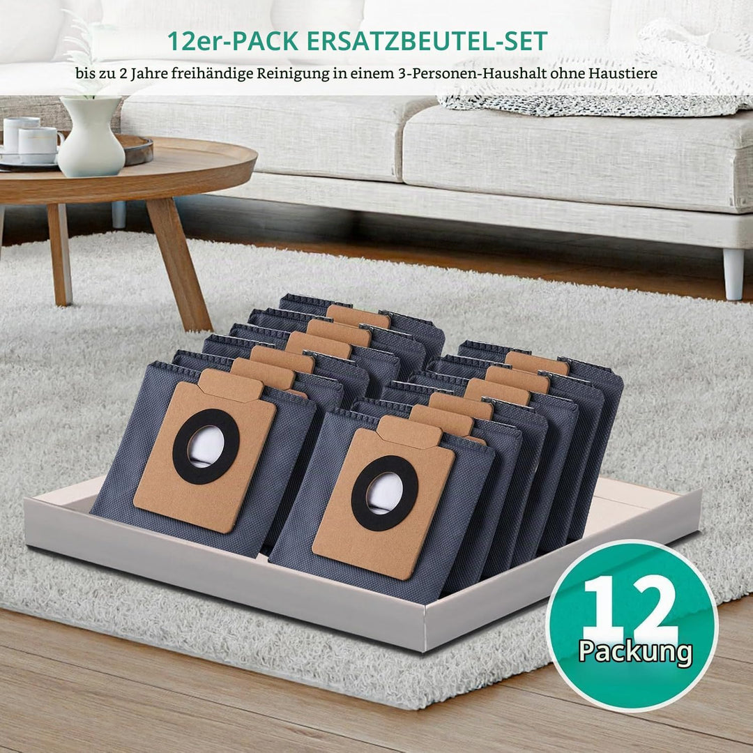 12 Stück Staubbeutel für Eufy X8 Pro/ X10 Pro Omni Saugroboter Zubehör, Ersatzbeutel Staubsaugerbeut