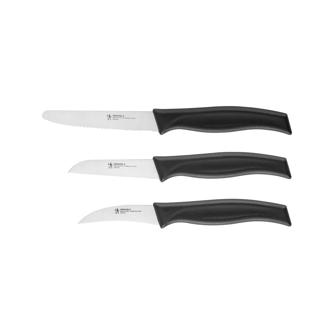 HENCKELS by ZWILLING Elements Messerset 3-tlg, Universal-, Gemüse- und Schälmesser, Schwarz