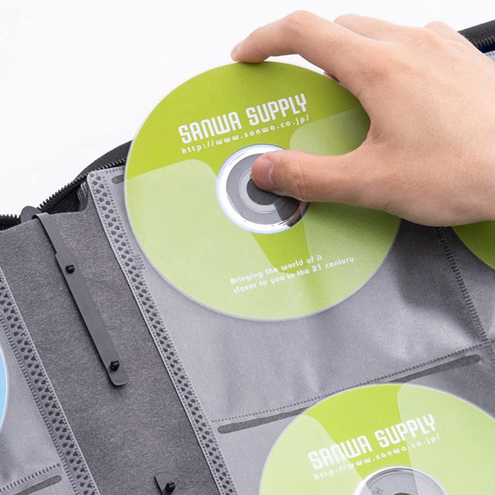 SANWA CD Tasche 160 Kapazität, Tragbare CD/DVD/Blu-ray Aufbewahrung mit Reissverschluss und Griff, H