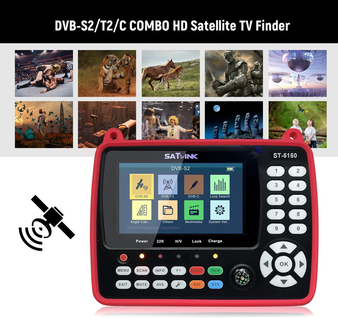 VISLONE Satelliten Finder, ST-5150 DVB-S2 / T2 / C COMBO Satelliten-TV-Signalfinder Digitaler Handsi