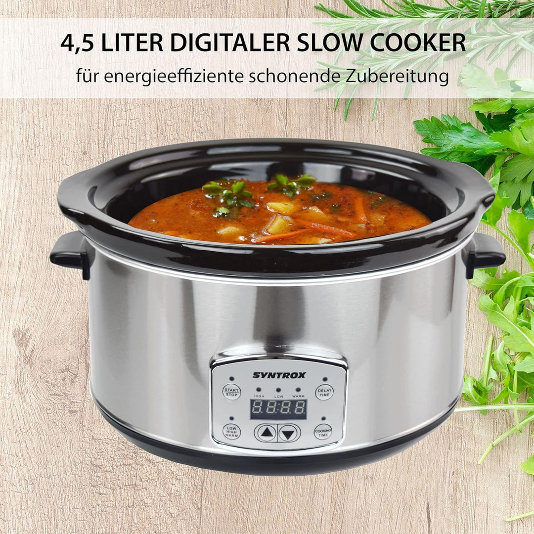 Syntrox Germany Schongarer mit 4,5L Slow Cooker mit 3 Heizstufen und Warmhaltefunktion und 200