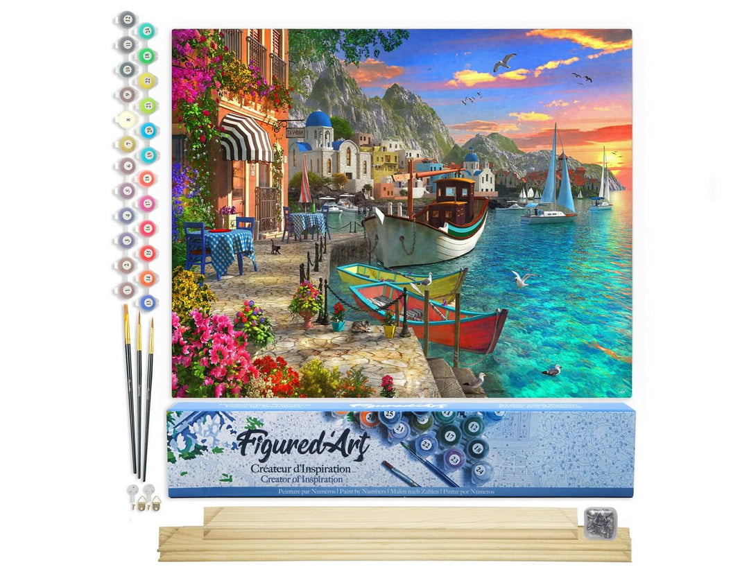 Figured'Art Malen Nach Zahlen Erwachsene Mit Rahmen Kleiner Hafen - Paint by Numbers Basteln DIY Bas