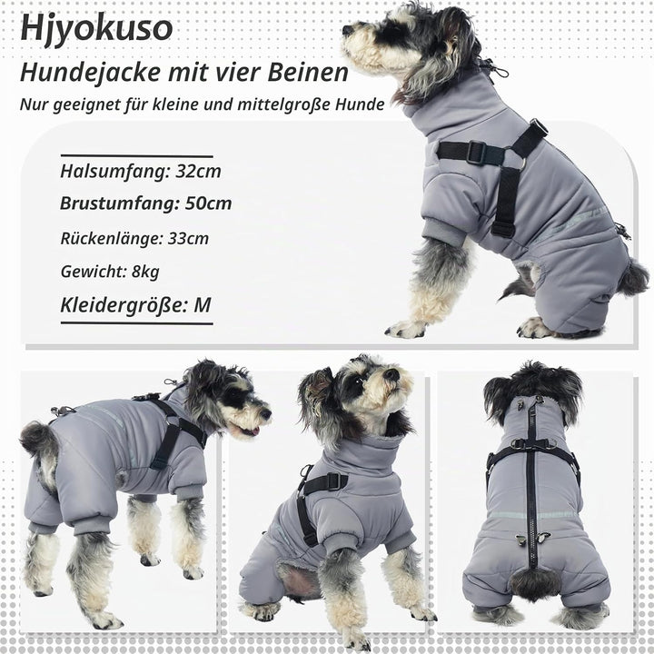 Hjyokuso Wasserdichter Hundemantel, Hundejacke mit Geschirr, Wintermantel Hund für kleine Mittel Gro