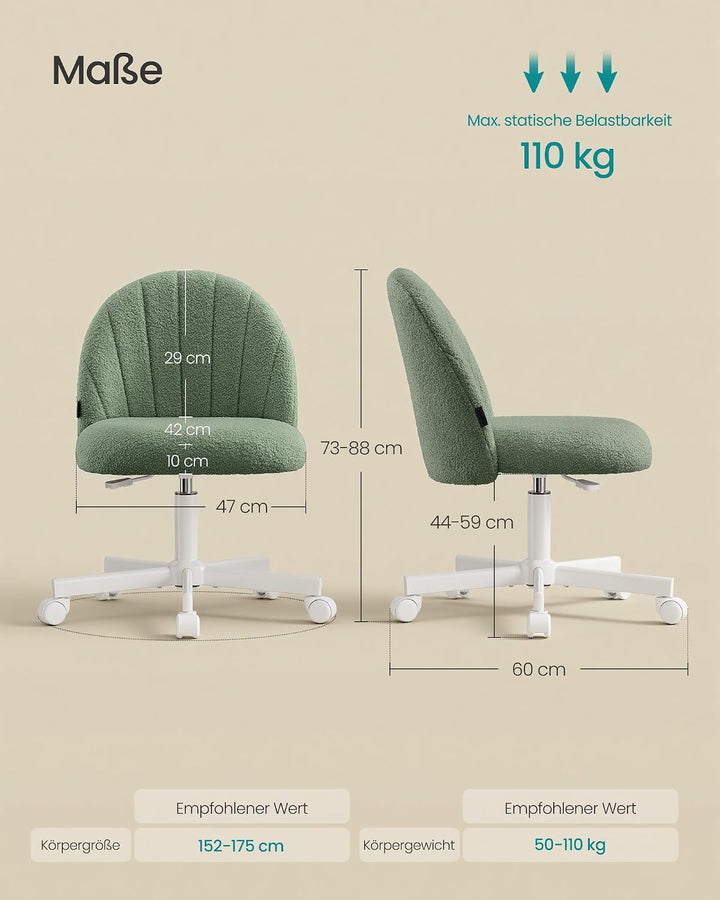 SONGMICS Homeoffice-Stuhl, Schminkstuhl aus Teddy-Fleece, Schreibtischstuhl, Schaumstoffpolsterung,