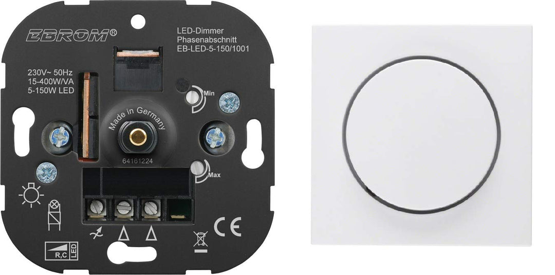 5 Jahre Garantie! EBROM® Unterputz LED Dimmer Drehdimmer + Berker Dimmerabdeckung 11378989 polarweis