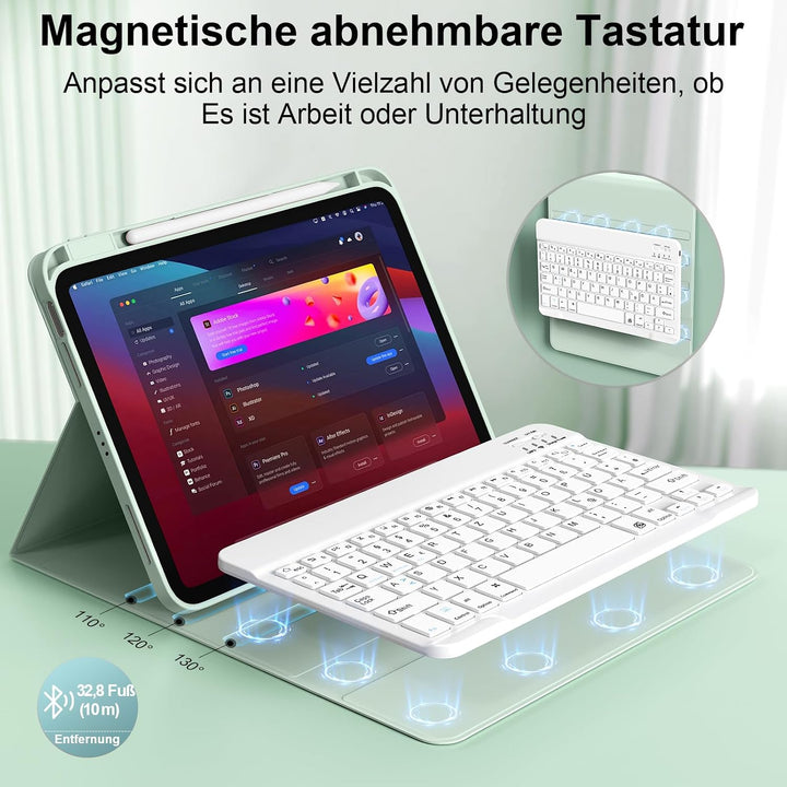Tastatur Hülle für iPad Air 11"/10,9" QWERTZ Layout, Hellgrün | für iPad Air 11 Zoll M4/M3/M2 2026/2