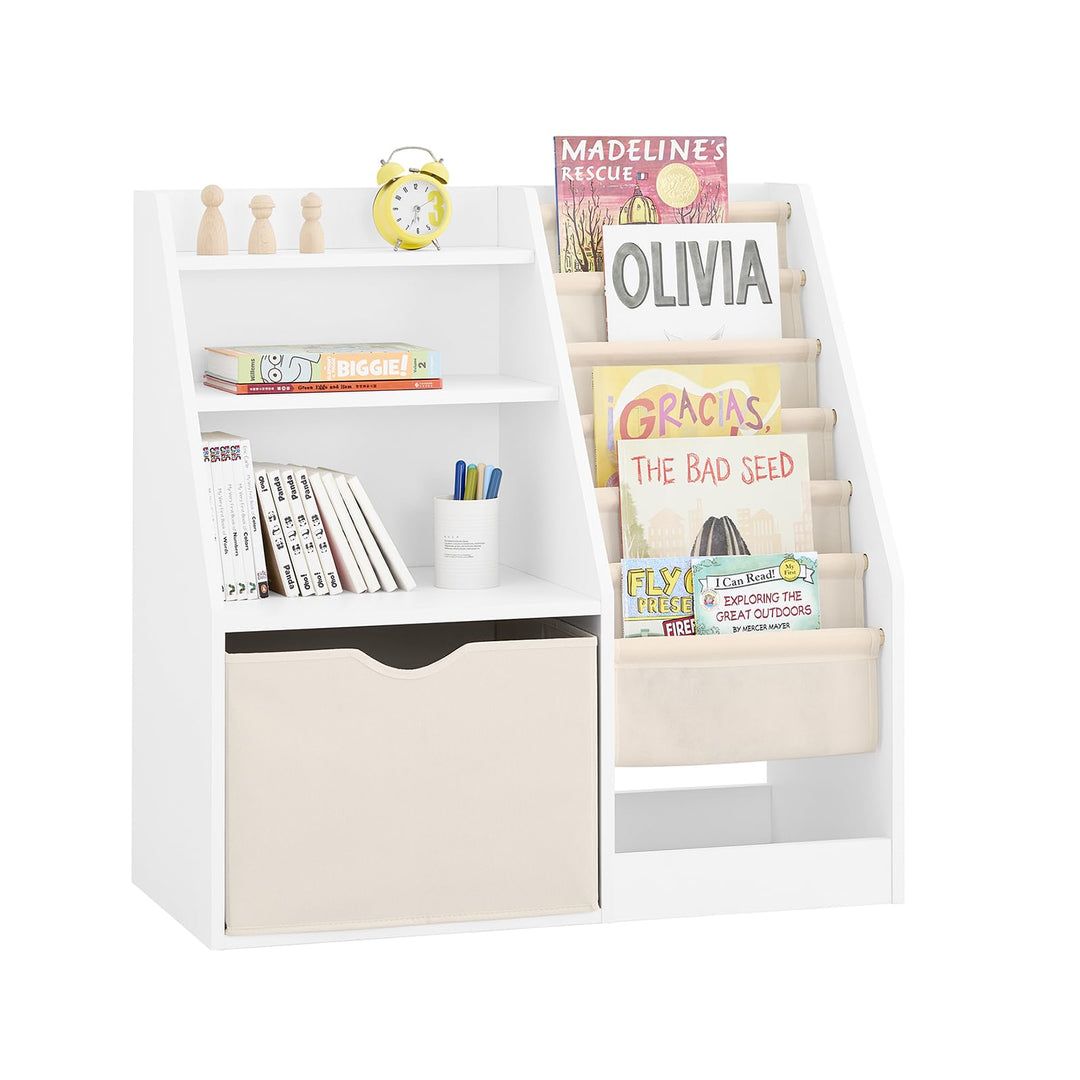 SoBuy Bücherregal Kinder Kinderregal Montessori mit Stofftaschen, 3 Regal und Vliestaschen Spielzeug