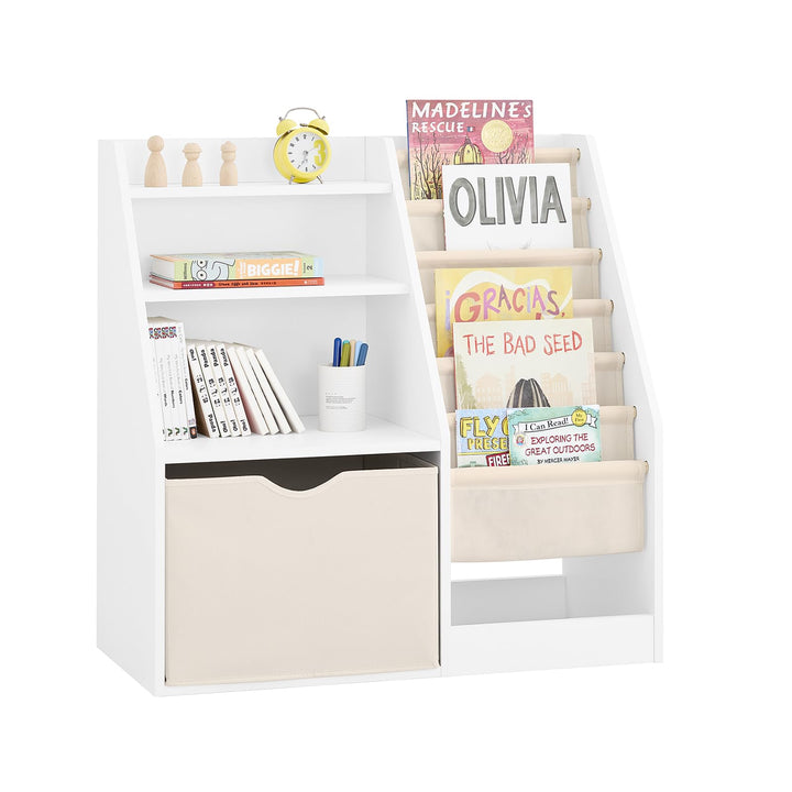 SoBuy Bücherregal Kinder Kinderregal Montessori mit Stofftaschen, 3 Regal und Vliestaschen Spielzeug