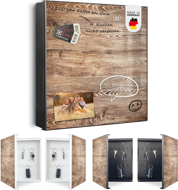 banjado® Grosser Schlüsselkasten Glas/Schlüsselbox 30cm x 30cm mit 50 Haken - Motiv Maserung/Schlüss