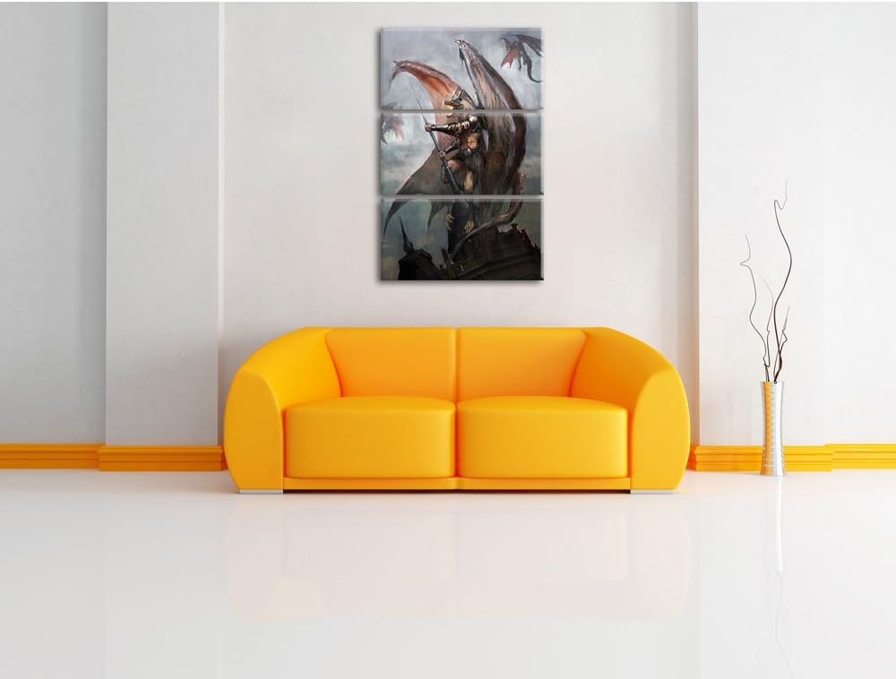 Pixxprint Drachenmann in der Stadt als Leinwandbild/Grösse: 3 Teilig (120x80) cm/Wandbild/Kunstdruck
