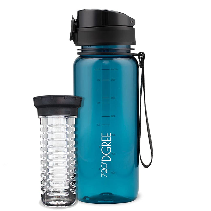 720°DGREE Trinkflasche 650ml “uberBottle“ crystalClear +Früchtebehälter - BPA-Frei, Auslaufsicher -