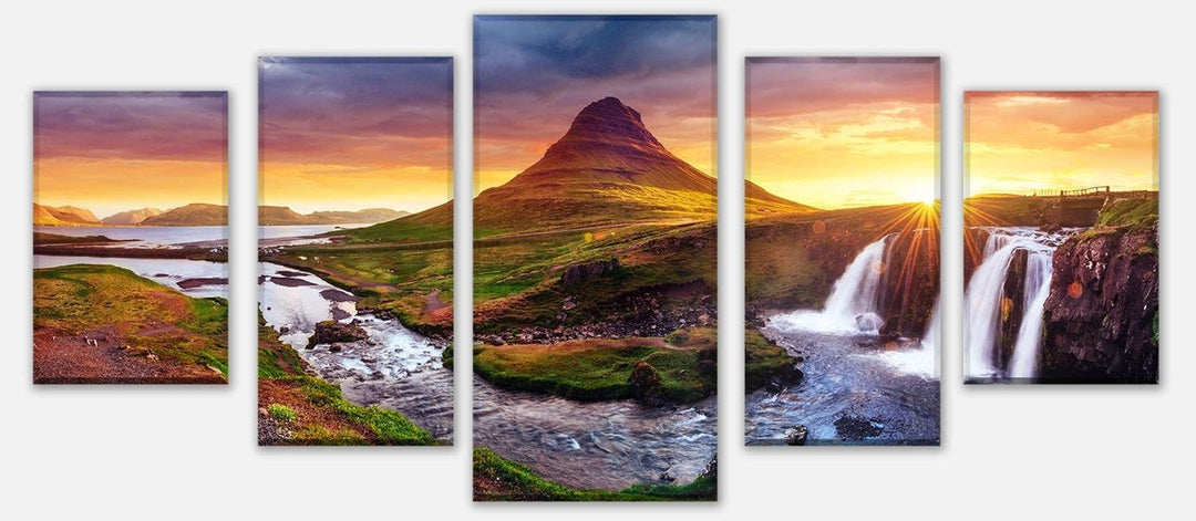 wandmotiv24 Leinwandbild Kirkjufell Berg, Island Variante 1-210 x 100cm Bilder auf Leinwand, Wandbil