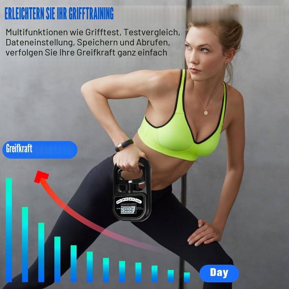 Digitaler Handkraftmessgerät, Elektronischer Hand Dynamometer 180 kg/396 lb mit USB-Ladekabel & LCD-