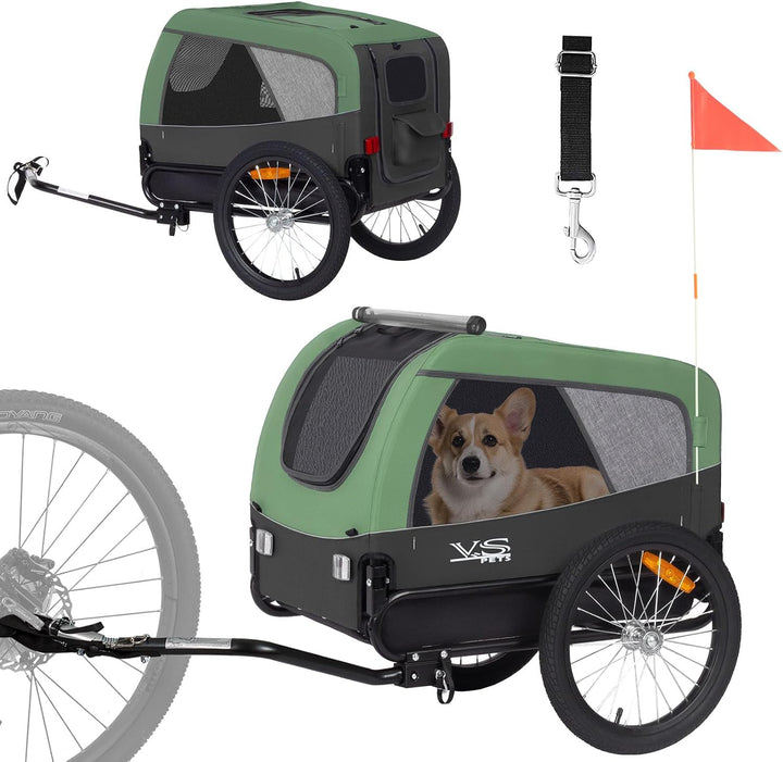 Tiggo VS Medium Hundeanhänger Fahrradanhänger für Hunden bis 23kg Grün/Grau, Grün/Grau