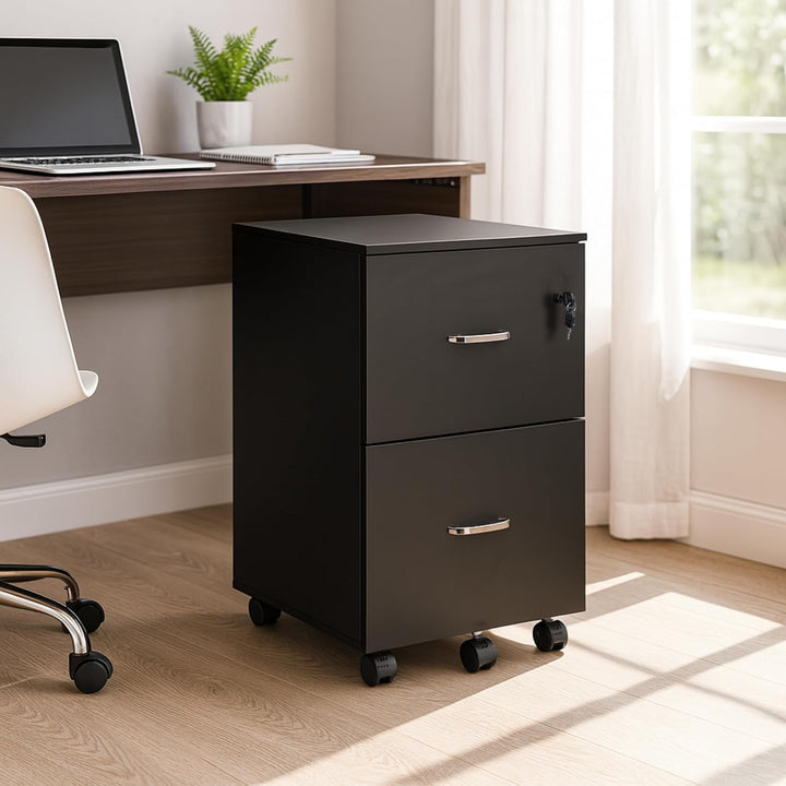 Relaxdays Rollcontainer, 2 Schubladen mit Hängeregister, HxBxT: 72 x 43 x 46 cm, abschliessbarer Akt