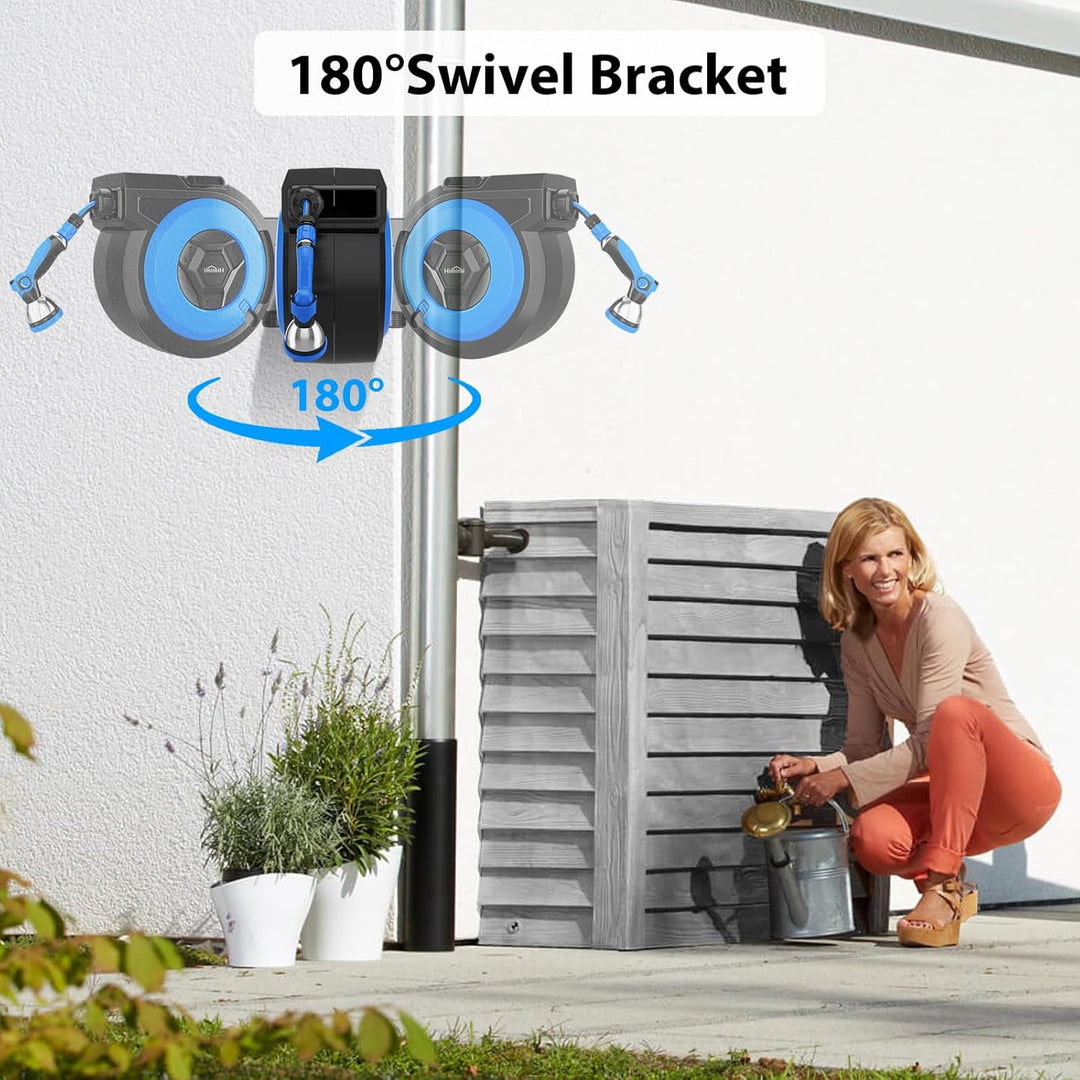 Garten Schlauchbox Wandmontage 20m, Automatik Schlauchtrommel Wasser mit 10-in-1 Multibrause， | 180°