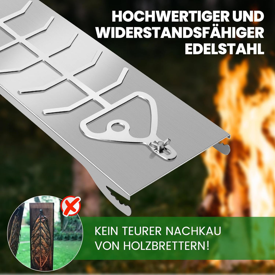Flammlachsbrett Edelstahl|Extra breit 17cm Flammlachshalter passend für Feuerschalen und Grills mit