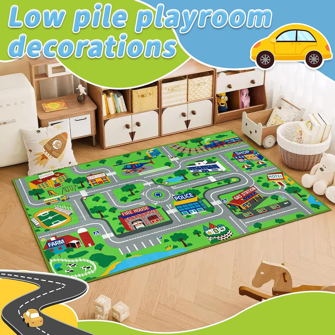 Capslpad Kinderteppich 100x160cm rutschfest Stadtplan Spielteppich Pädagogischer Spielteppich Maschi