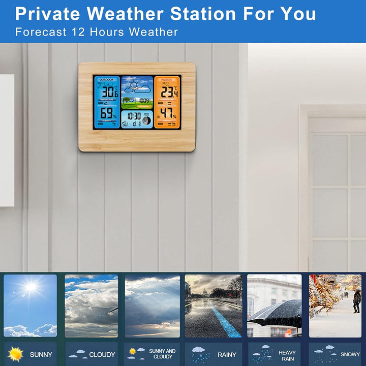 ONEVER Funkwetterstation Digital Color Forecast Wetterstation Mit Alarm und Temperatur/Feuchte/Barom