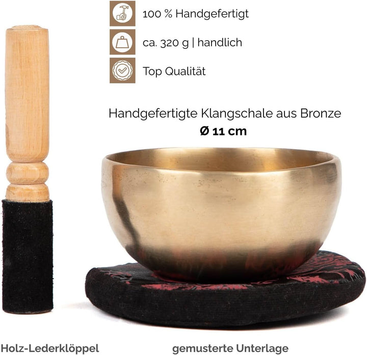 Bodhi Tibetische Klangschale Ø 11 cm | Handgefertigtes Klangschalen Set inkl. Kissen & Klöppel | Sin