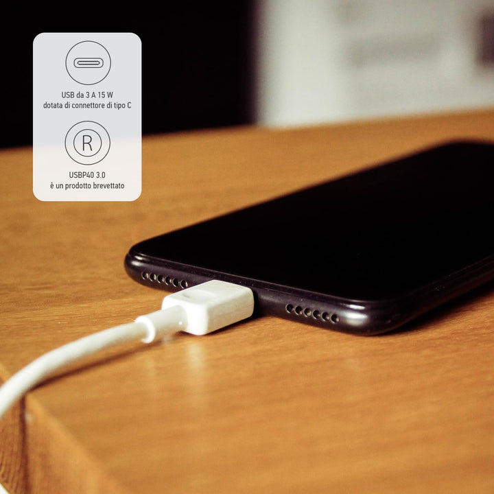4box, P40 USB 3.0, Schukostecker mit USB-C, kompatibel mit Vimar Plana, Weiss