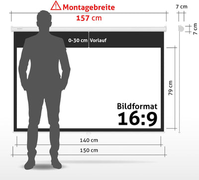 ESMART Economy EXR Rollo-Leinwand [Grössenauswahl] 140 x 79 cm (63") | Format 16:9 | Heimkino Beamer