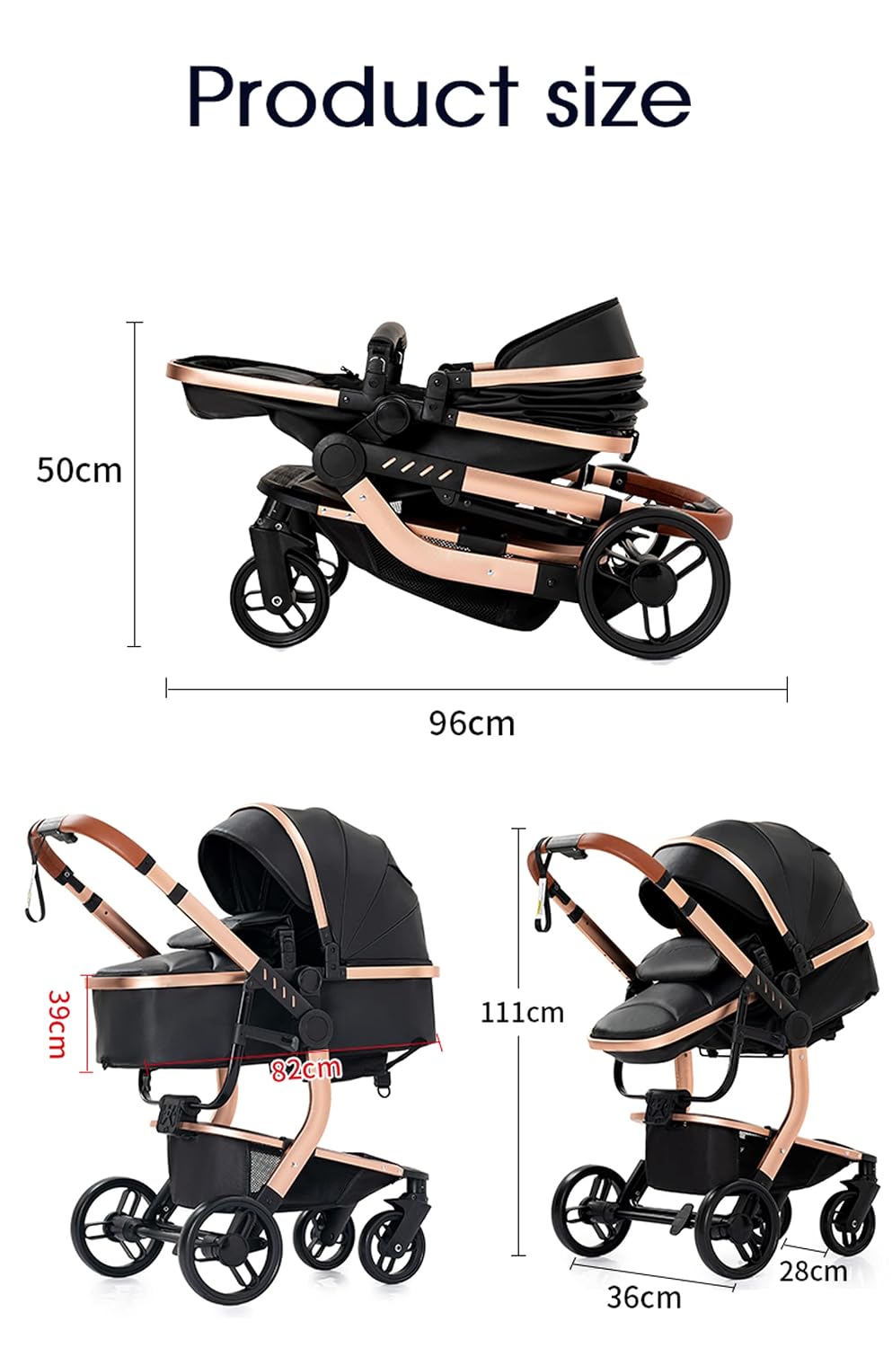 Magic ZC Kinderwagen 3 in 1, Kombikinderwagen mit Faltbarem Tragbarem One-Click-Design, Buggy mit Um