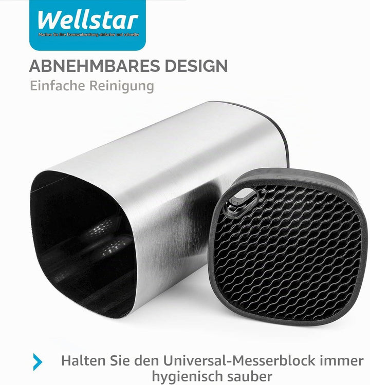 WELLSTAR Universal Messerblock ohne Messer,Messerhalter Unbestückt,Messerblock Edelstahl,Sicherer Pl