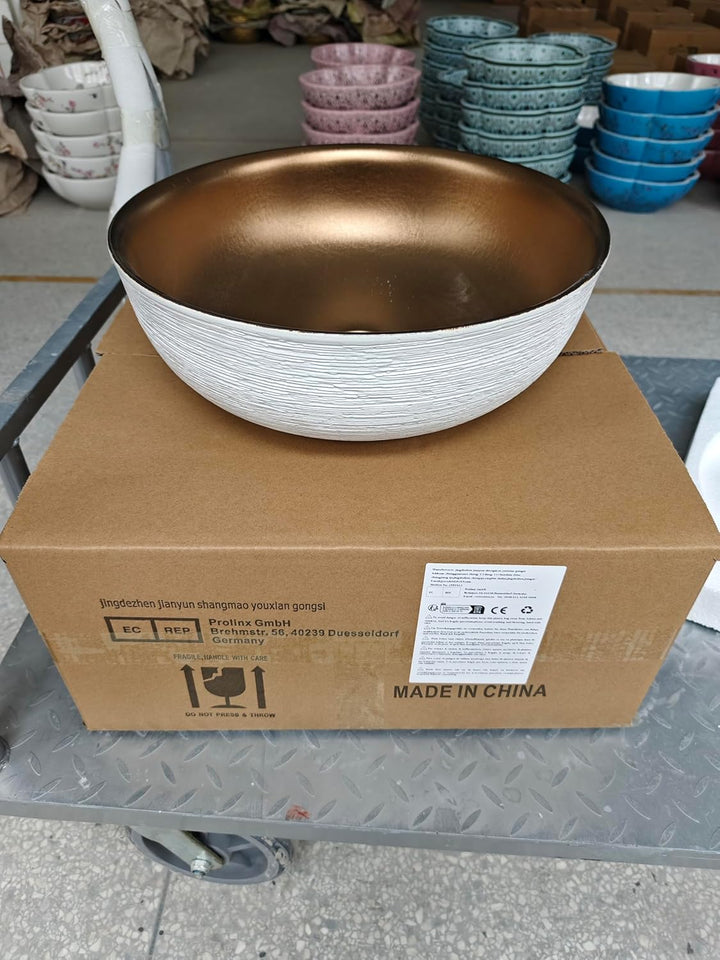 Keramik Arbeitsplatte Waschbecken für Bad Kunst jingdezhen einzigartige Handwerk weiss gold lavabo m