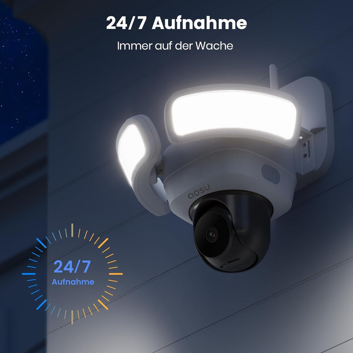 AOSU 3K Überwachungskamera Aussen mit 2600 Lumen Flutlicht - 360 Grad Kabelgebundene Aussenkamera mi