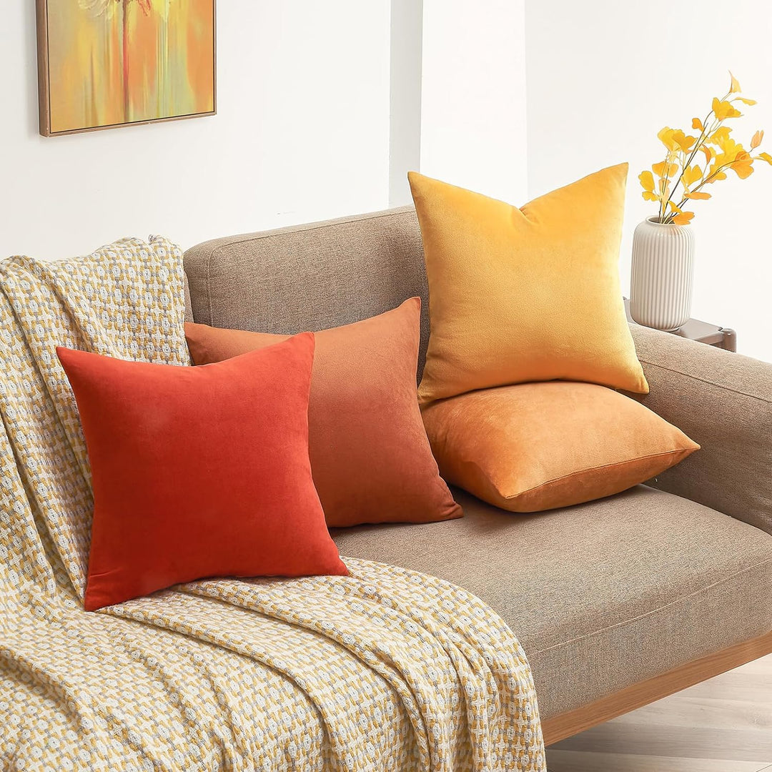 Topfinel Kissenbezug 50x50 cm Gelb Orange 4er Set Samt Kissenbezüge Kissenhülle sofakissen dekokisse