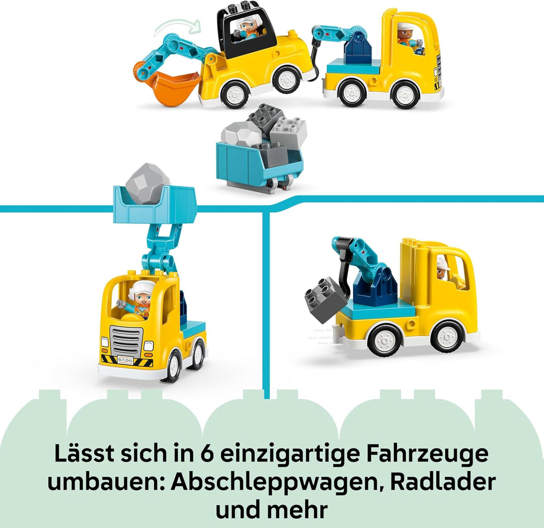LEGO DUPLO 3-in-1 Baufahrzeuge - Pädagogisches Montessori Spielzeug für Kleinkinder mit Lastwagen, B