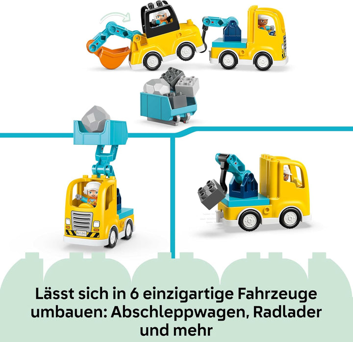 LEGO DUPLO 3-in-1 Baufahrzeuge - Pädagogisches Montessori Spielzeug für Kleinkinder mit Lastwagen, B