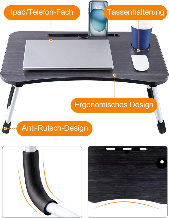 Youyijia Laptoptisch Betttablett Tablet-Ständer & Becherhalter – Laptop Tisch für Bett, Sofa & Boden