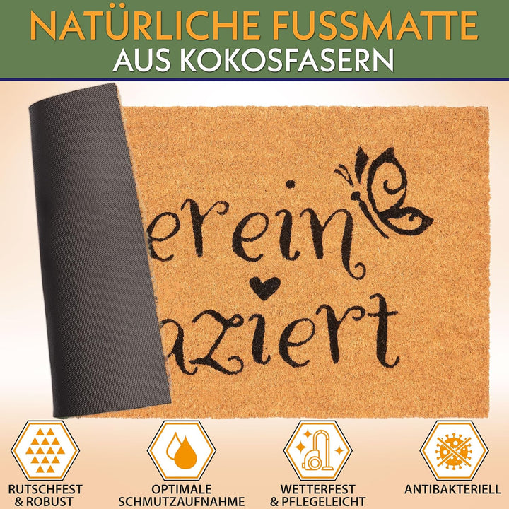 BRUBAKER Fussmatte für Aussen und Innen - Herein Spaziert mit Schmetterlingen - 45 x 75 cm Schmutzfa