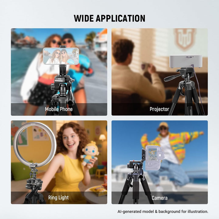 NEEWER Basics Kamera Stativ, 71'' Tripod mit Handyhalterung, kompatibel mit iPhone für Videoaufnahme