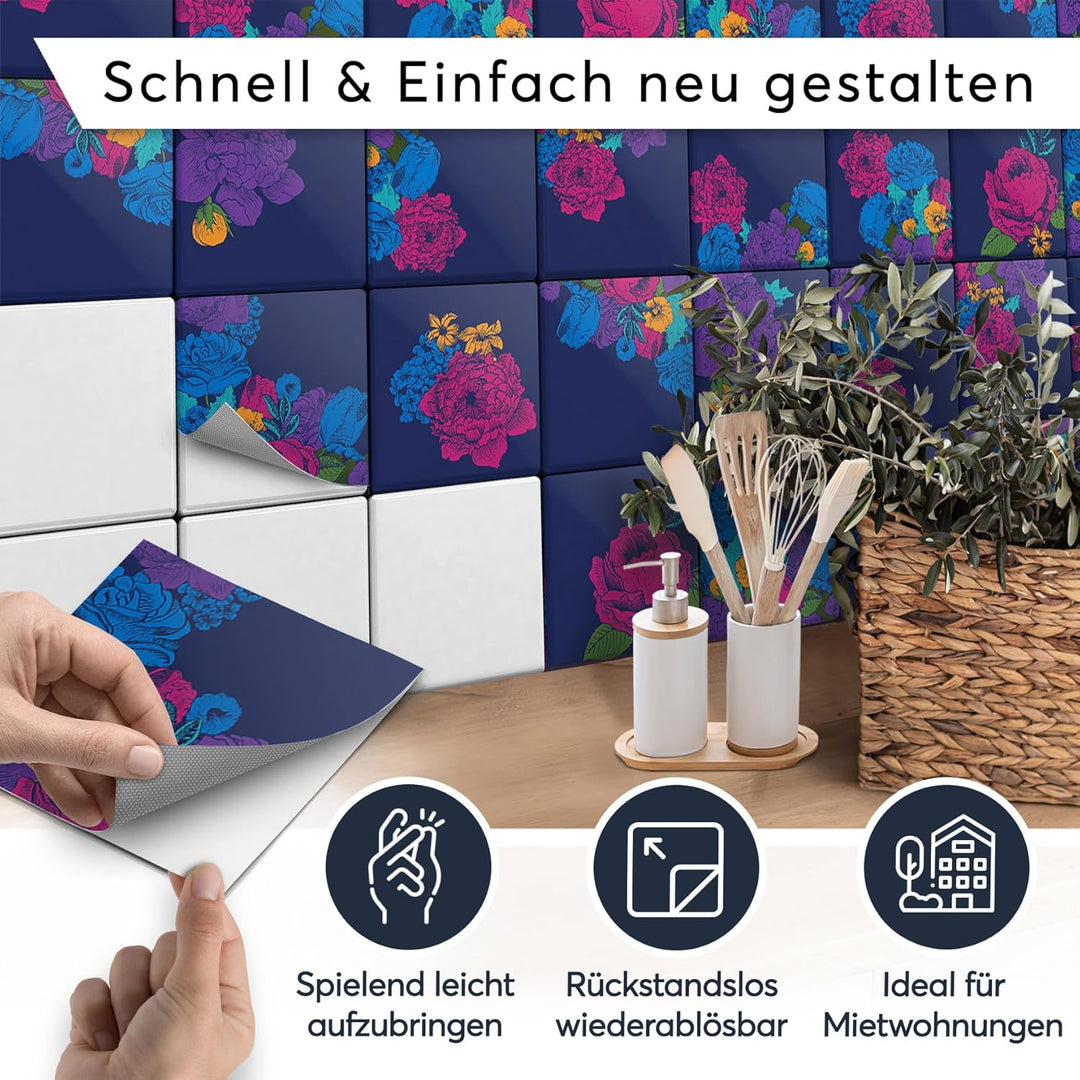 30 Stück Fliesenfolie für Bad und Küche 15x15 cm - Klebefliesen, Mosaikfliesen - Klebefolie Fliesen