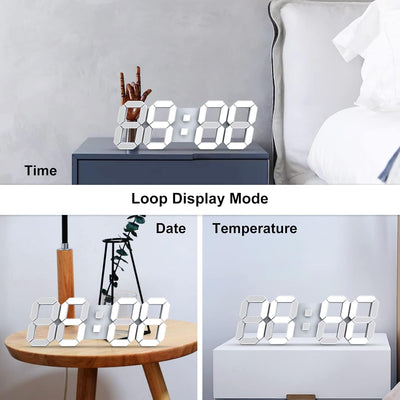 Deeyaple LED Wanduhr Digital Gross Wecker 3D Uhr Dimmbar Snooze USB 12/24Stunden Datum Temperaturanz
