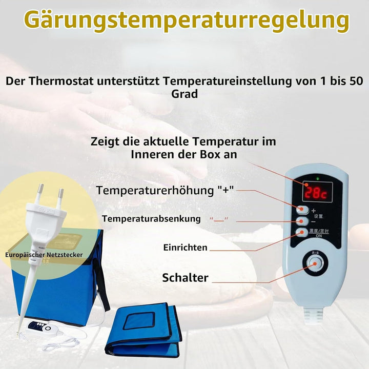 Cloud Fire Faltbare Teiggärbox, Temperatureinstellung Gärbox mit Deckel, Abnehmbarer Multifunktions