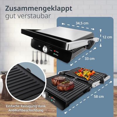 ADE Sandwichmaker 3 in 1 | antihaftbeschichteter Kontaktgrill & Paninitoaster | Tischgrill elektrisc