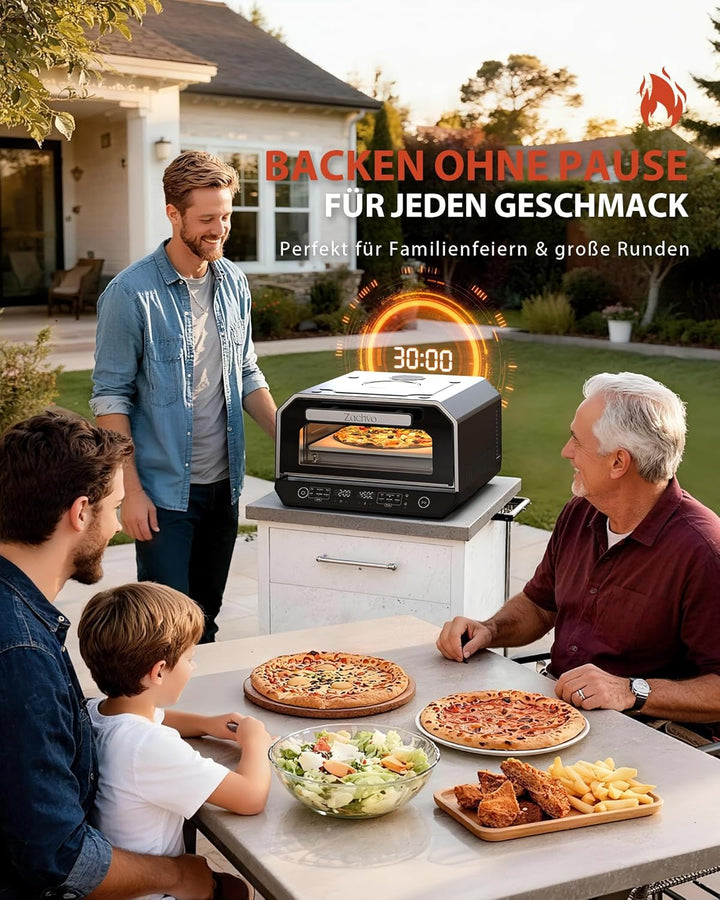 Pizzaofen Elektrisch 450°C – Neapolitanische Pizza in 90 Sek, Sichtfenster & Innenbeleuchtung, 6 Pro