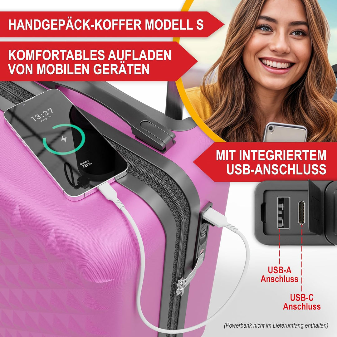Premium Kofferset 4-TLG – Hartschalen Trolleys mit TSA-Lock, USB-Anschluss – Plus 1x Kofferwaage, 2X