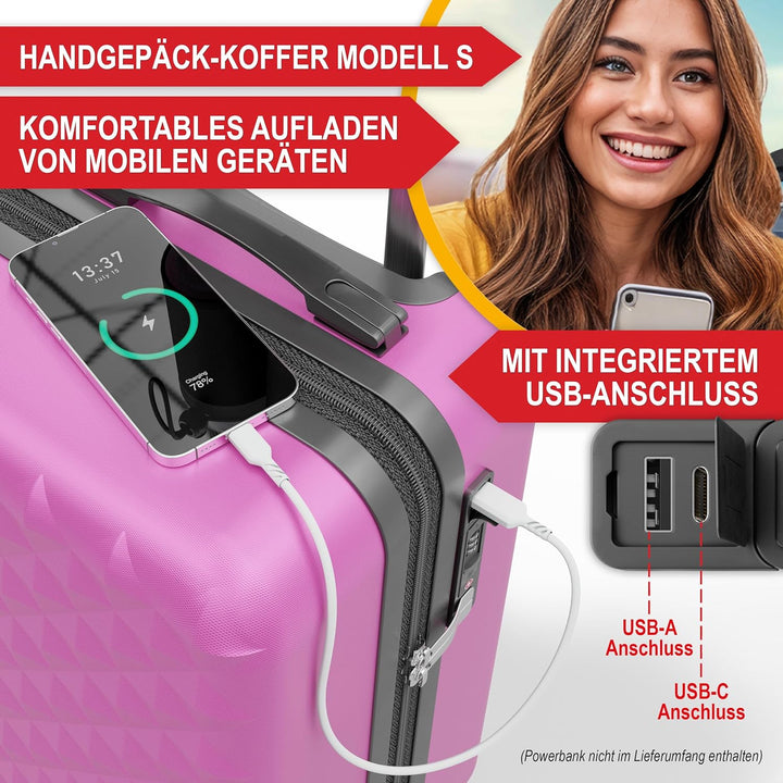 Premium Kofferset 4-TLG – Hartschalen Trolleys mit TSA-Lock, USB-Anschluss – Plus 1x Kofferwaage, 2X